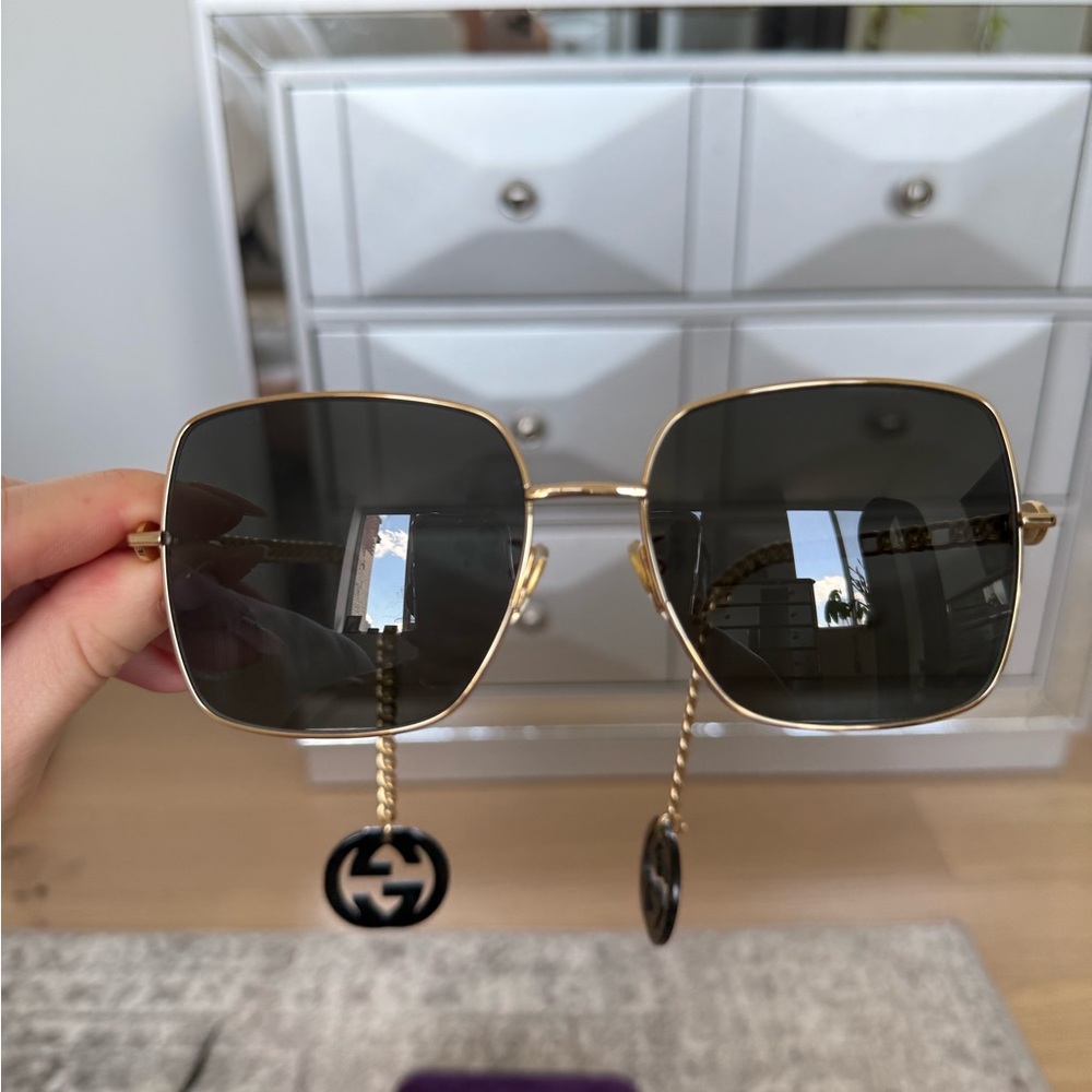 Gucci Gold and Black Designer Sunglasses